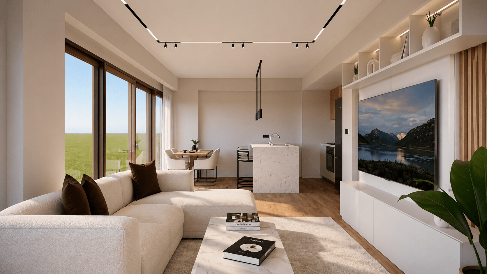 Modern 1+1 apartment interior at Carnelian Çalış residential project in Fethiye