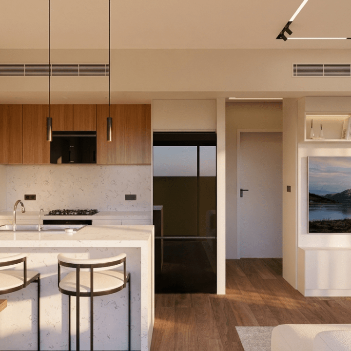 Modern 1+1 apartment interior at Carnelian Çalış residential project in Fethiye