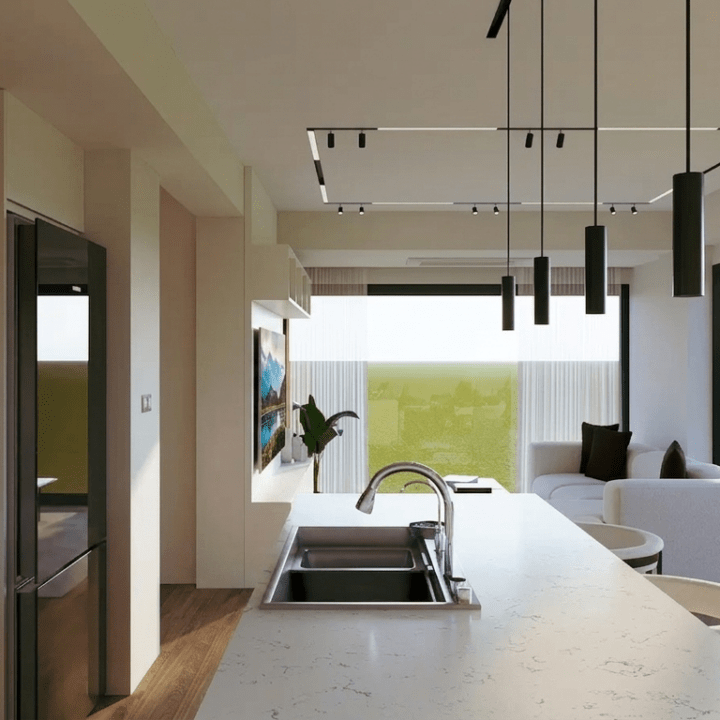Modern 1+1 apartment interior at Carnelian Çalış residential project in Fethiye